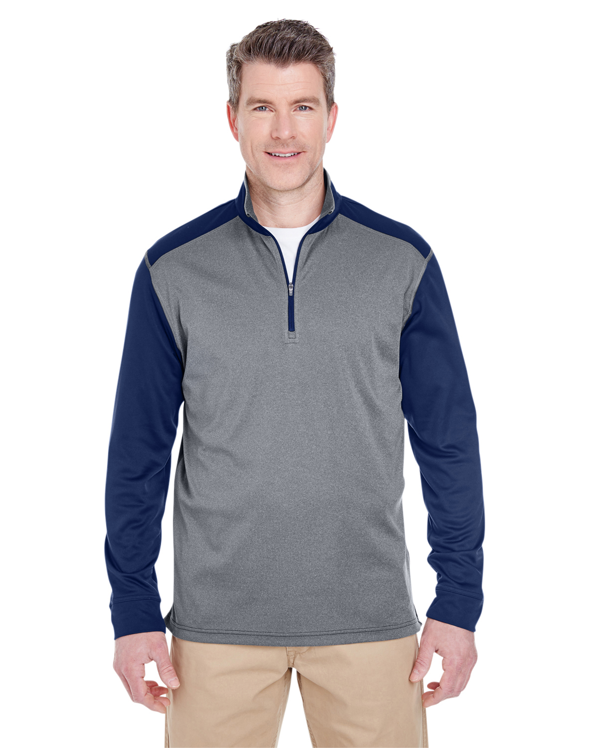 UltraClub Adult Cool & Dry Sport Two-Tone Quarter-Zip Pullover
