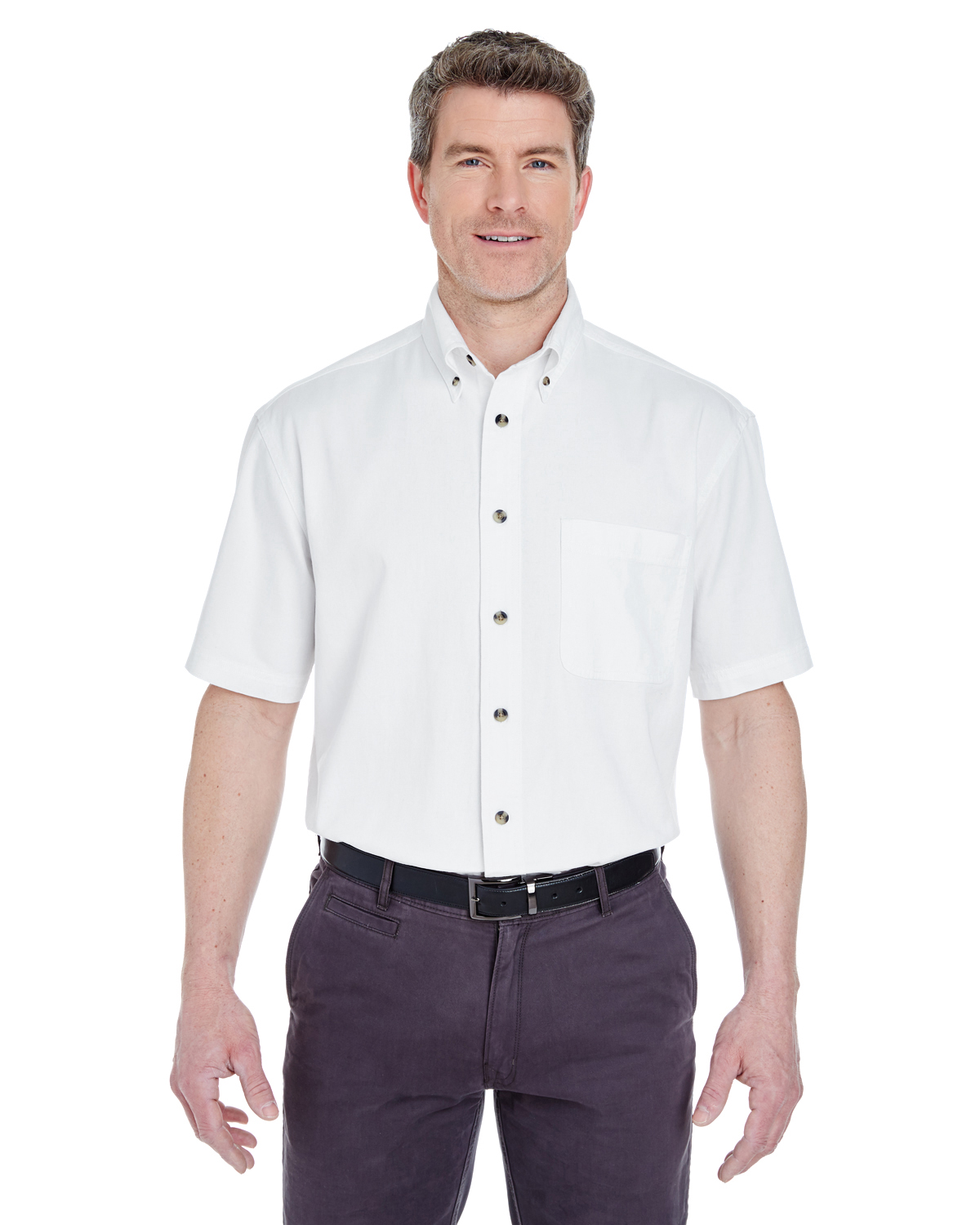 UltraClub Adult Cypress Short-Sleeve Twill with Pocket