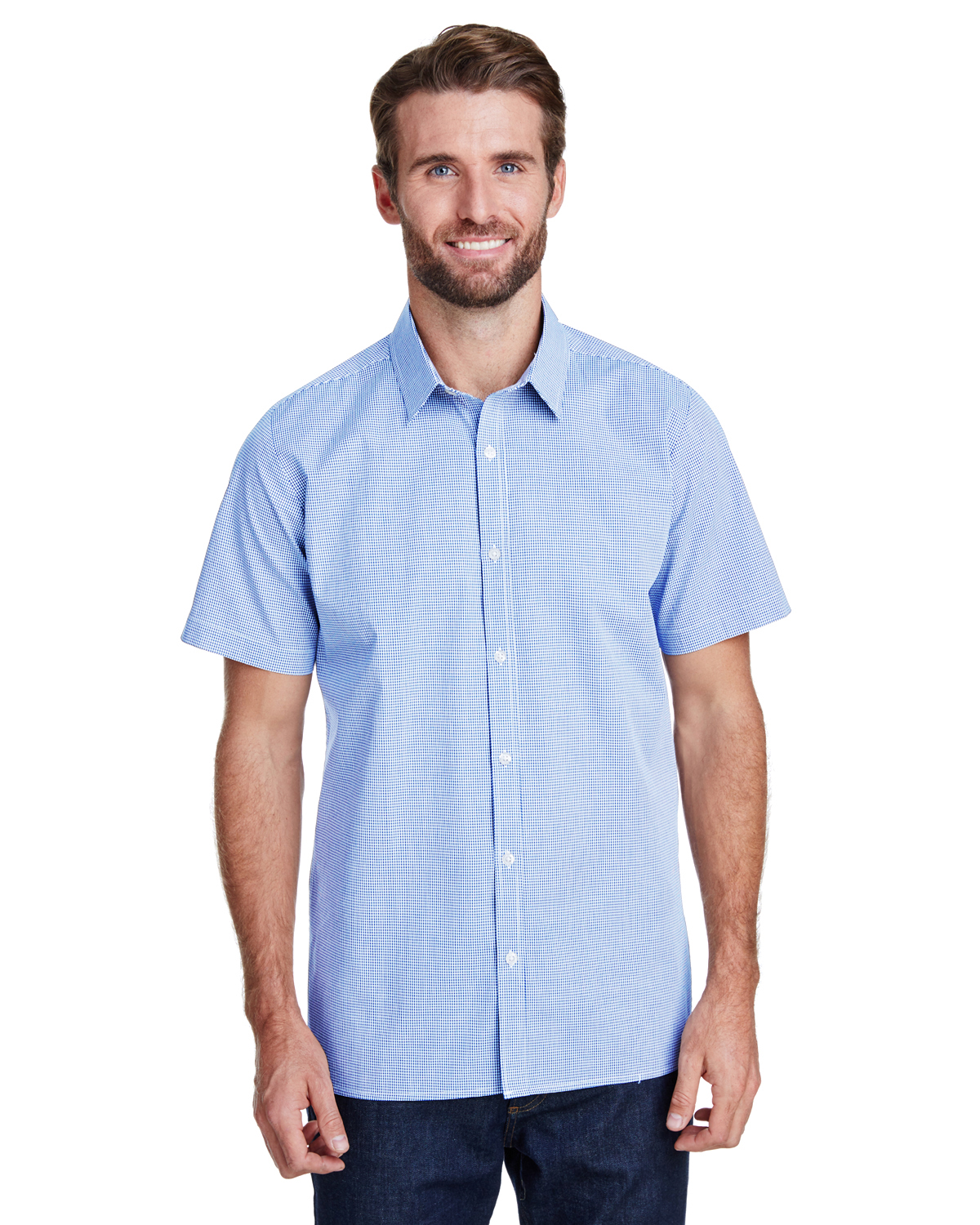RP221   Artisan Collection by Reprime Mens Microcheck Gingham Short-Sleeve Cotton Shirt