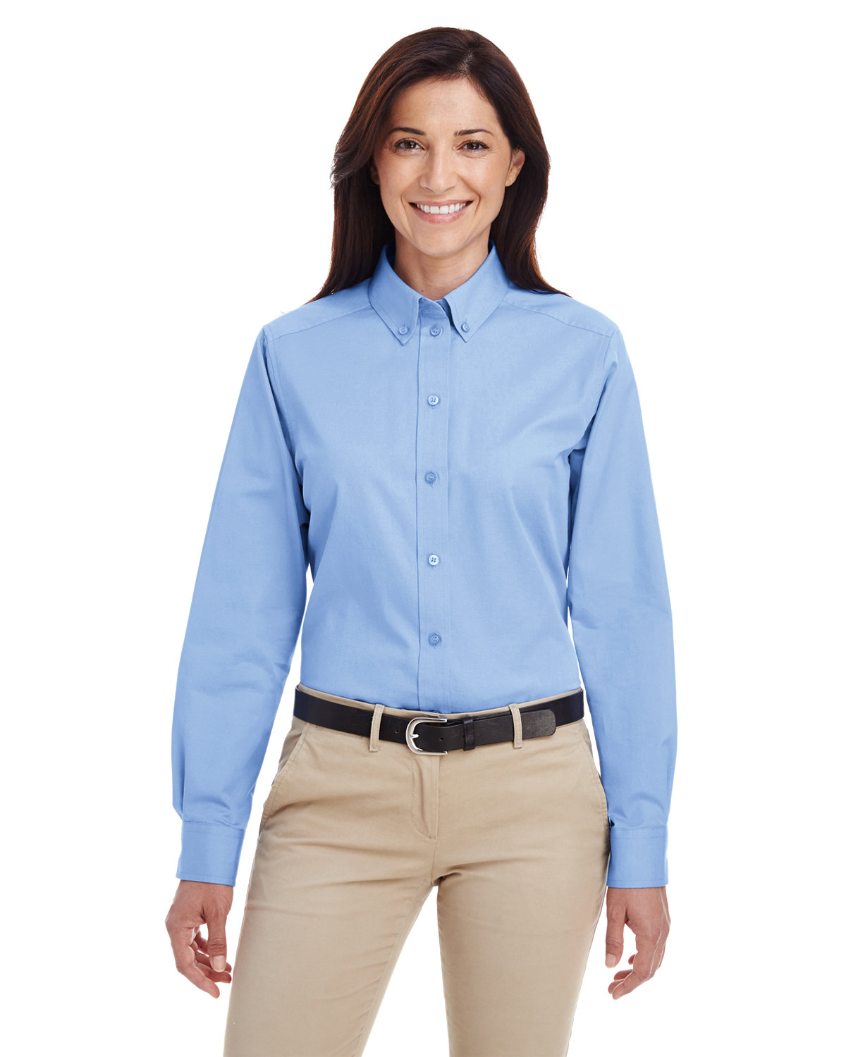 Harriton Ladies\' Foundation 100% Cotton Long-Sleeve Twill Shirt with Teflon™