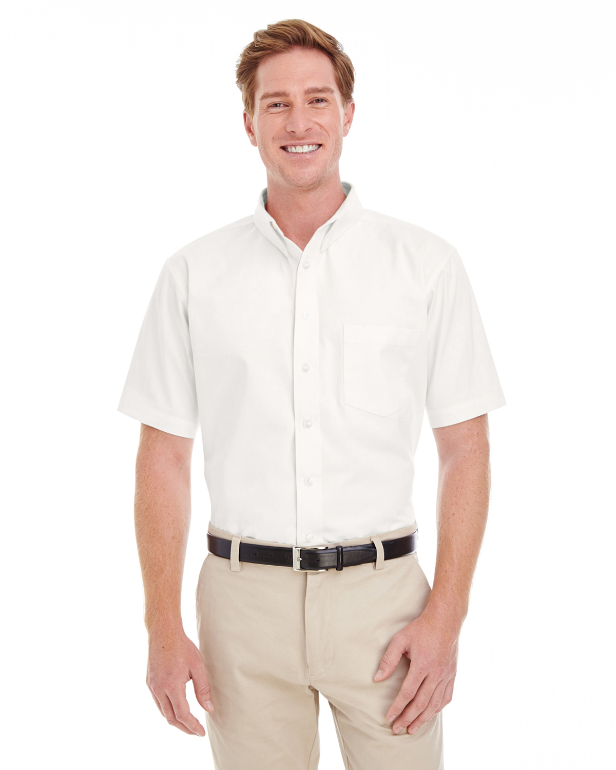 Harriton Men\'s Foundation 100% Cotton Short-Sleeve Twill Shirt with Teflon™