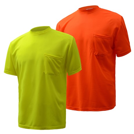 MOISTURE WICKING SHORT SLEEVE SAFETY T-SHIRT WITH CHEST POCKET
